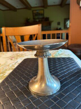 Bombay Silver Tone Pillar Pedestal Candleholder 6" High Round